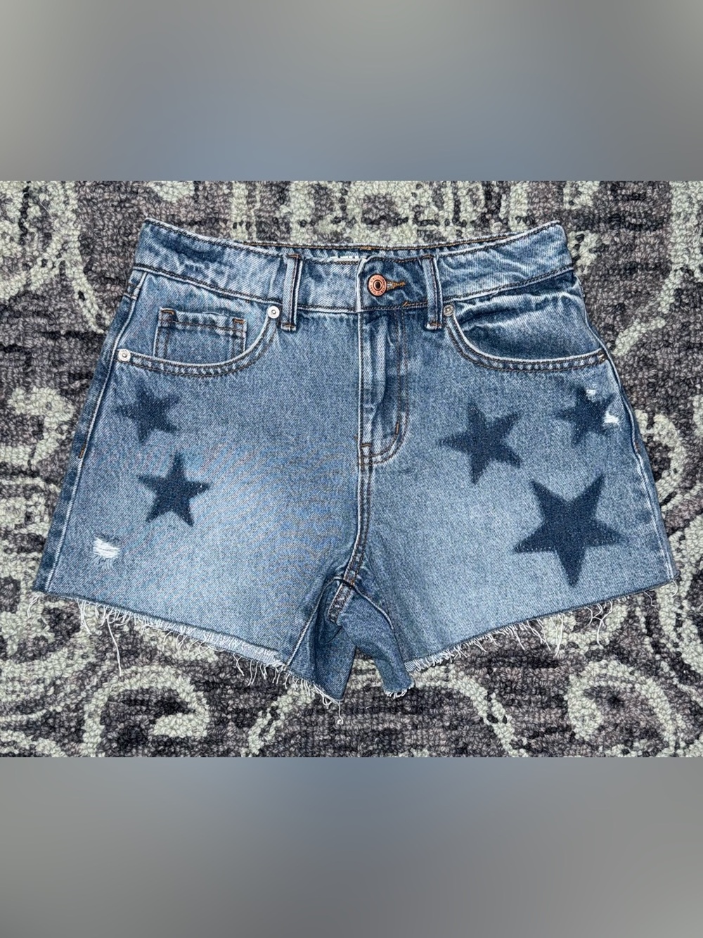 Rewash High Rise Star Printed Cutoff Blue Denim Shorts! Size 1.